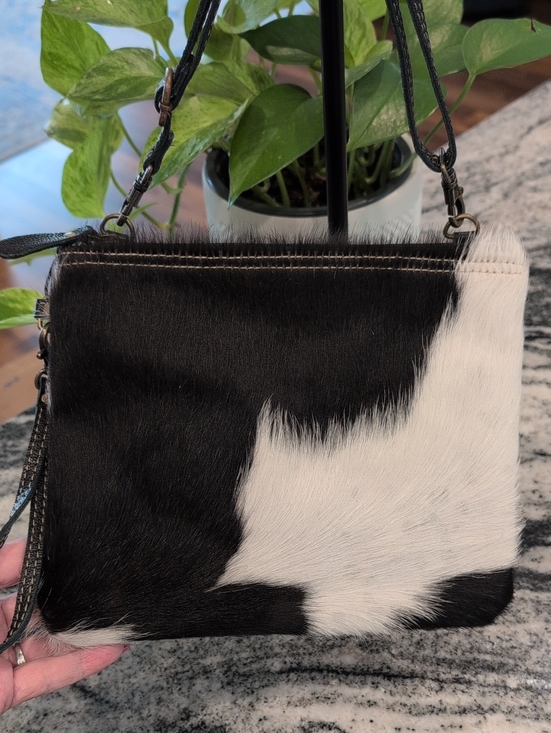 Myra Bag Handbags - Myra Black & White Calf Hair Wristlet Crossbody Bag